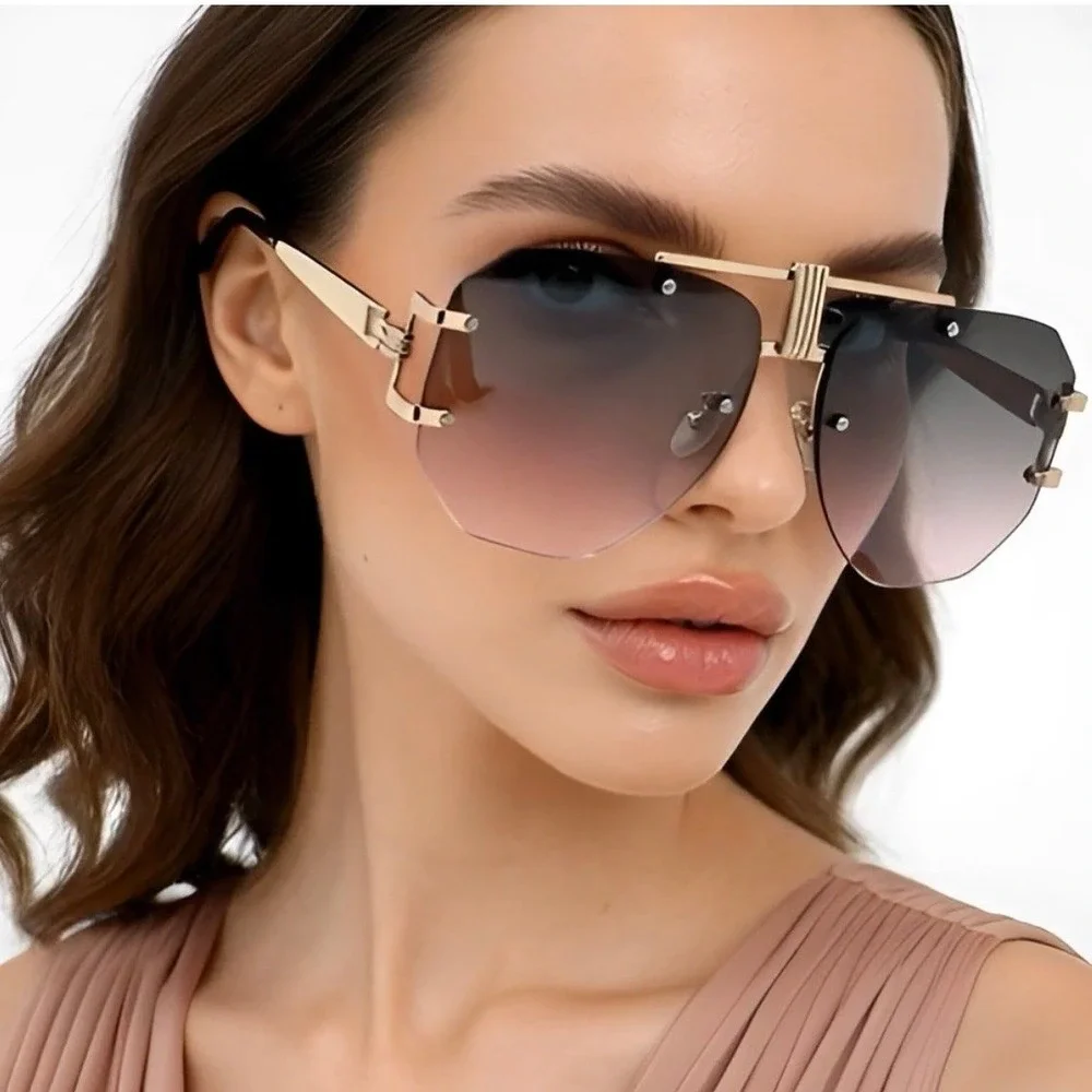 Sunglasses Men Women Fashion Oversized Trendy Shades Gold Accents Lnes Gafas New